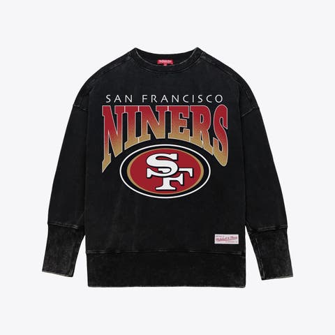 Women
s Mitchell 
Ness  Black San Francisco 49ers Delineate Mineral Wash Crewneck Sweatshirt