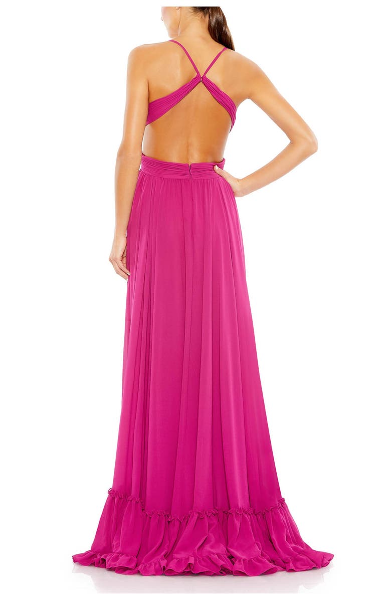 Mac Duggal Pleated Tiered Cut Out Sleeveless Gown, Alternate, color, Fuchsia