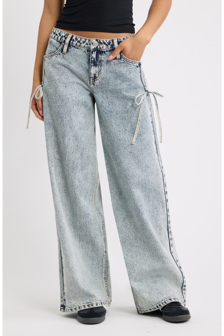 Side Cinch Bow Wide Leg Jeans, Main, color, ACID MEDIUM WASH