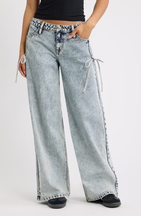 Side Cinch Bow Wide Leg Jeans