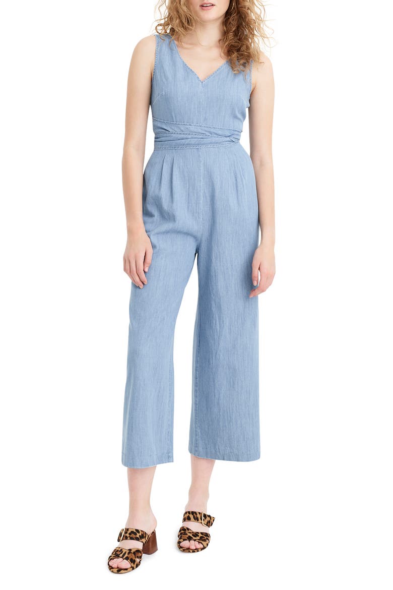 Dark Matter Wrap Tie Chambray Jumpsuit, Main, color, DALTON WASH