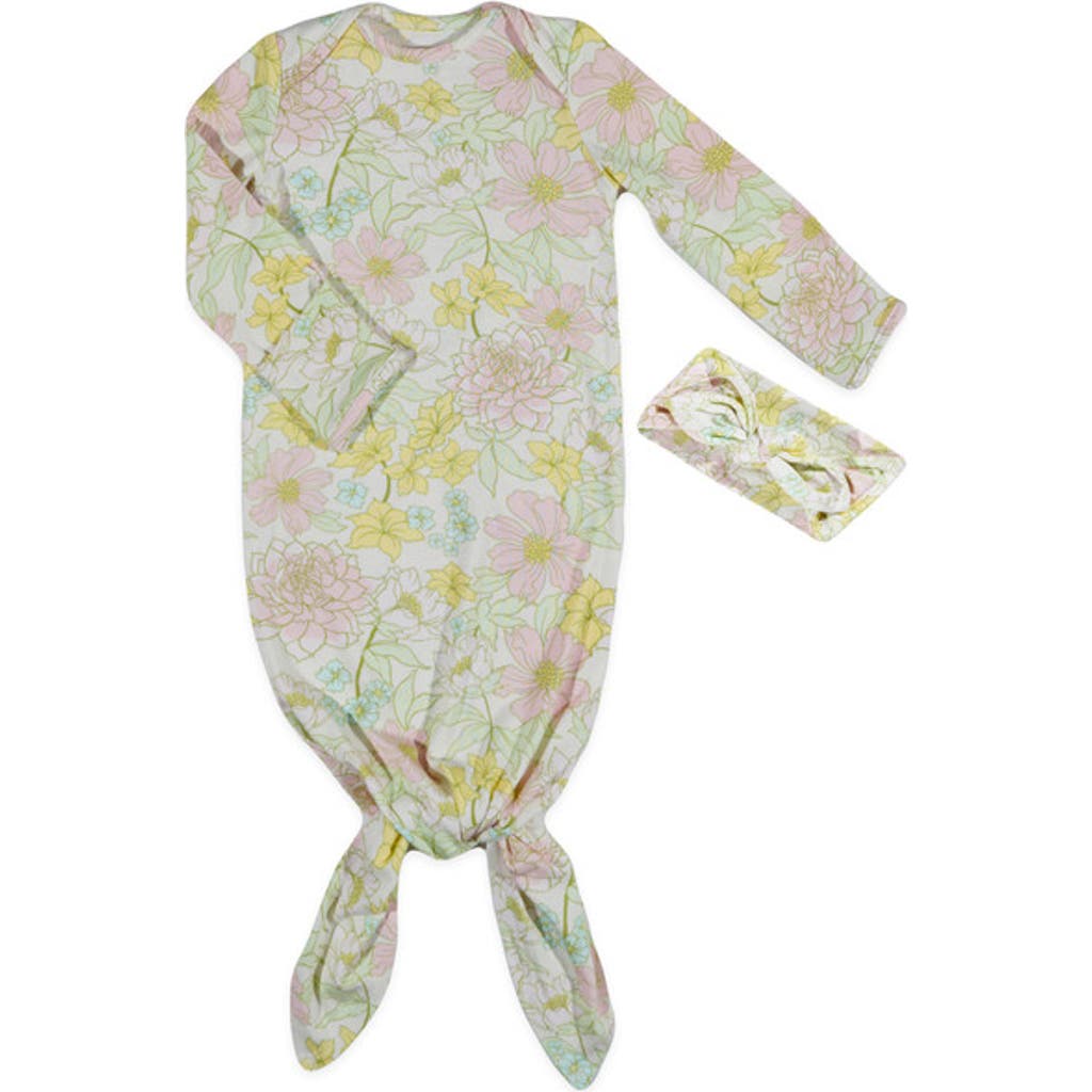 Everly Grey Long Sleeve Knotted Gown & Headwrap Set In Multi