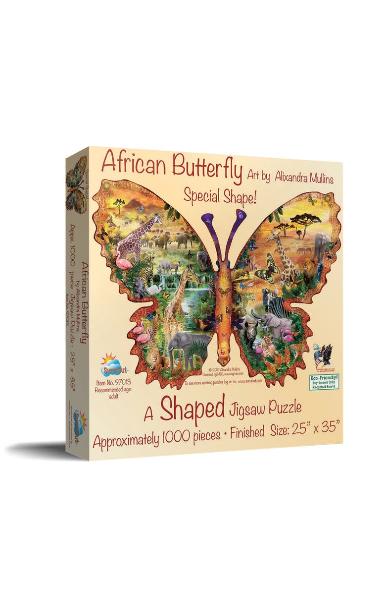 Sunsout African Butterfly 1000 piece Jigsaw Puzzle for Adults Special Shape, Main, color, Multicolor