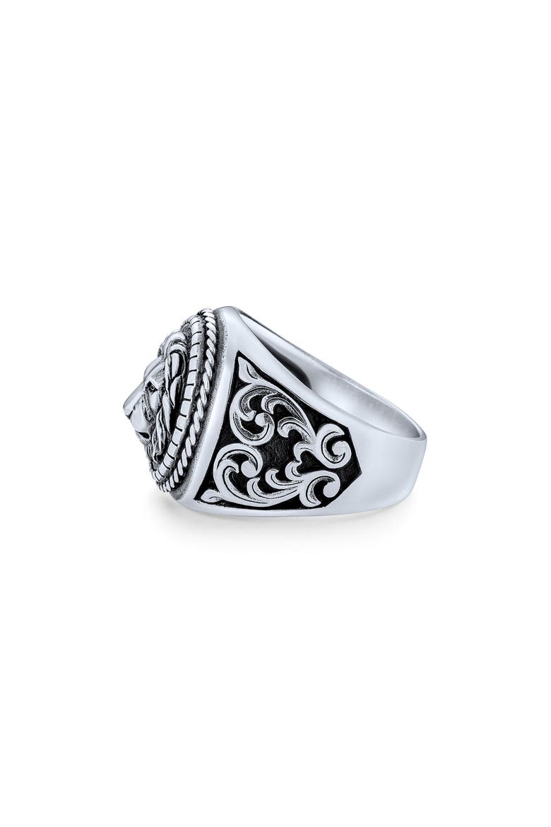 Men's Sterling Silver Lion Signet Ring, Alternate, color, SILVER