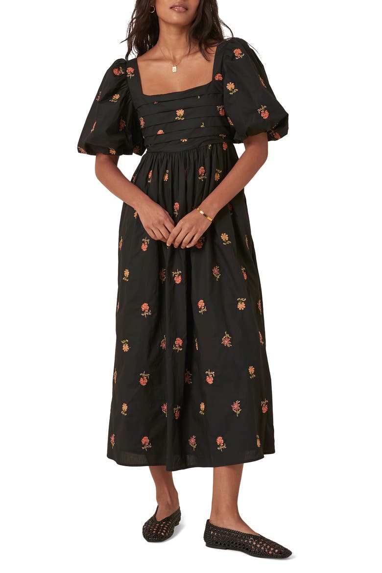 Tessie Floral Embroidery Dress, Main, color, BLACK