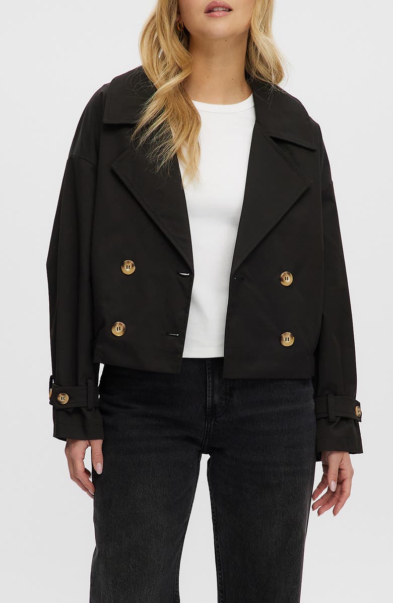 Noize Short Trench Coat, Alternate, color, Black