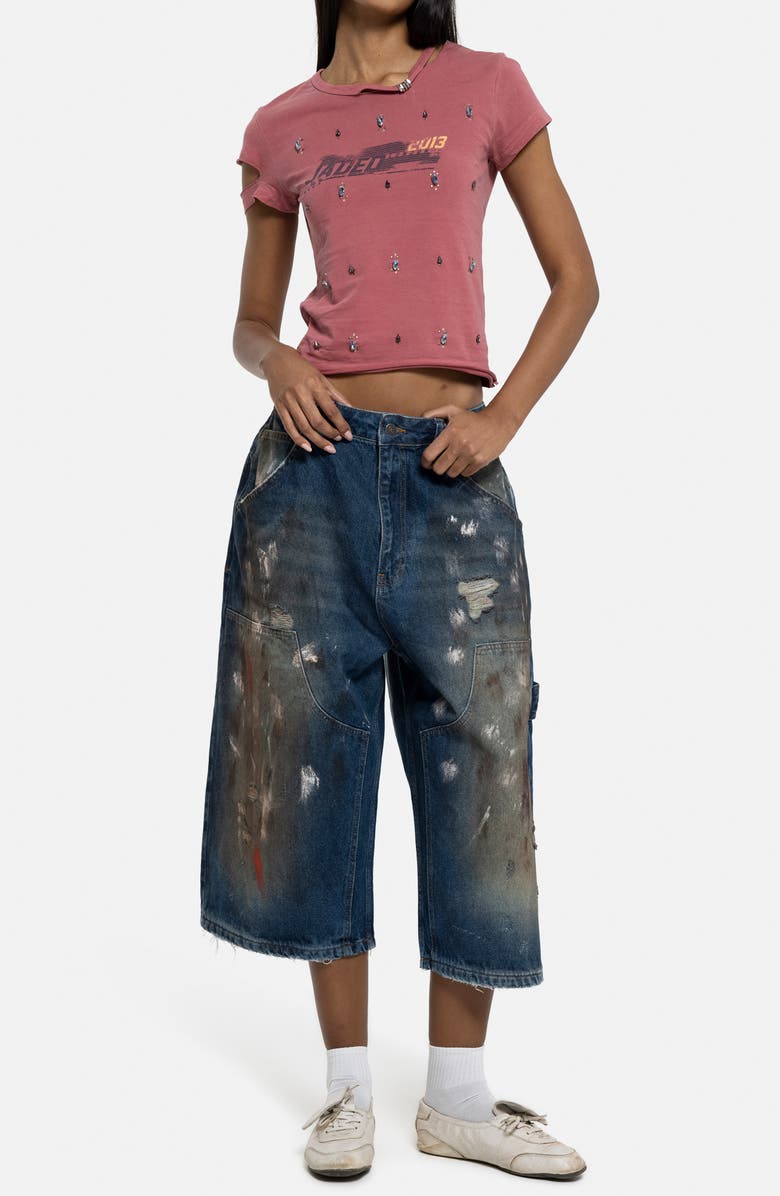 JADED LONDON Painted Colossus Crop Wide Leg Jeans, Alternate, color, Blue