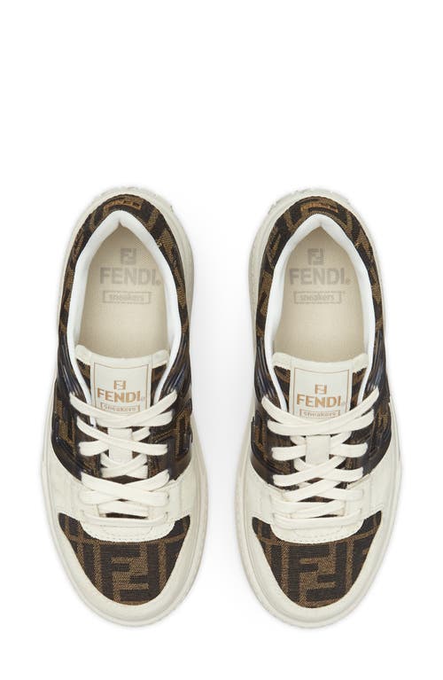 Fendi Canvas And White Suede Platform Low-tops In Crema/tobacco