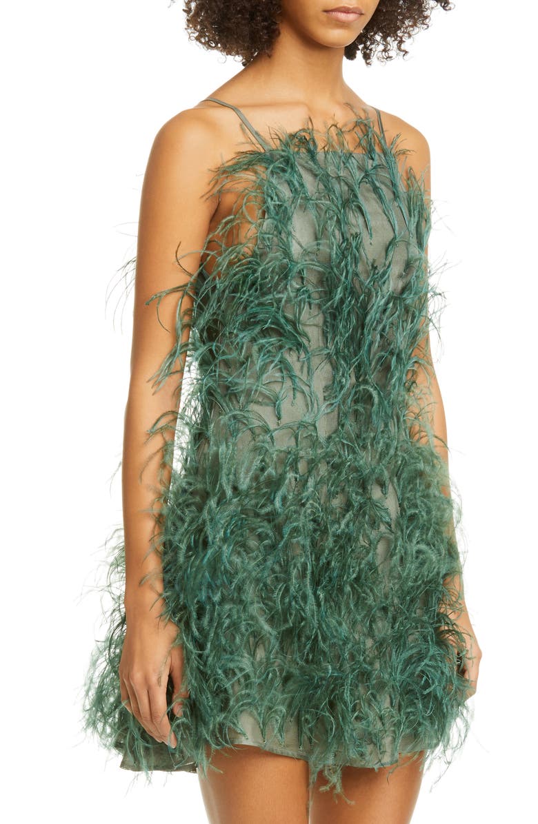 Cult Gaia Shannon Feather Silk Minidress, Alternate, color, 