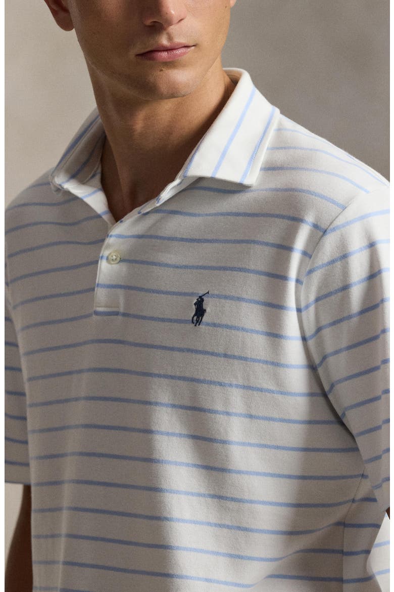 Striped Soft Cotton Polo, Alternate, color, WHITE/ PEBBLE BLUE