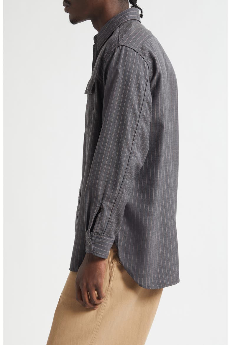 Work Uniform Pinstripe Serge Button-Up Shirt, Alternate, color, GREY