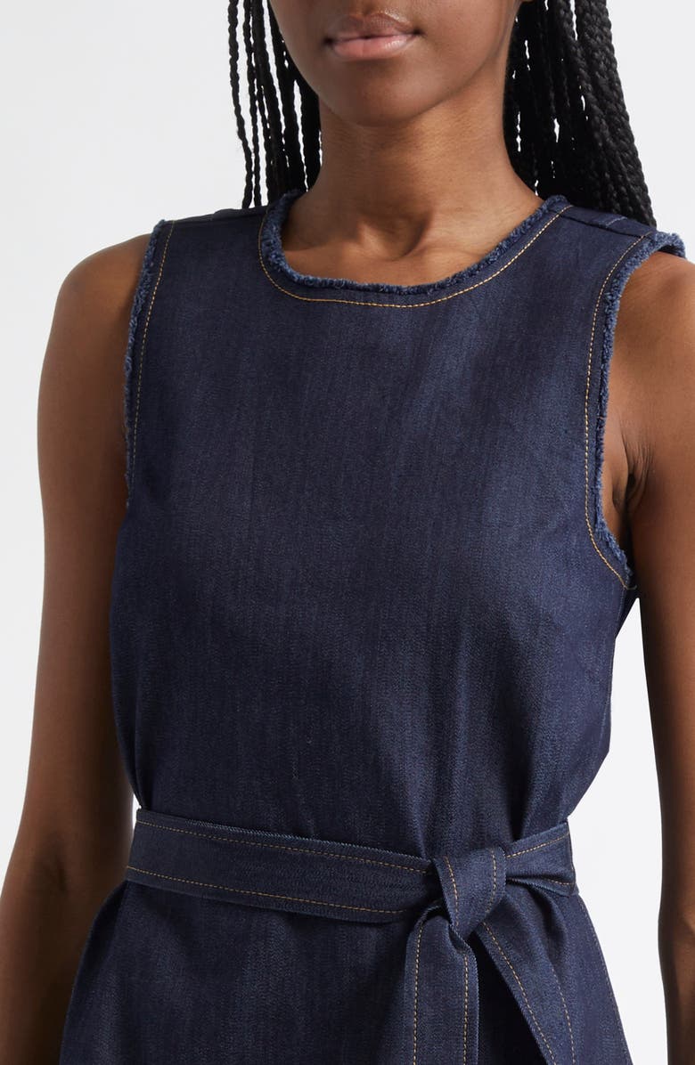 Cinq à Sept Mindie Sleeveless Tie Waist Denim Minidress, Alternate, color, Indigo