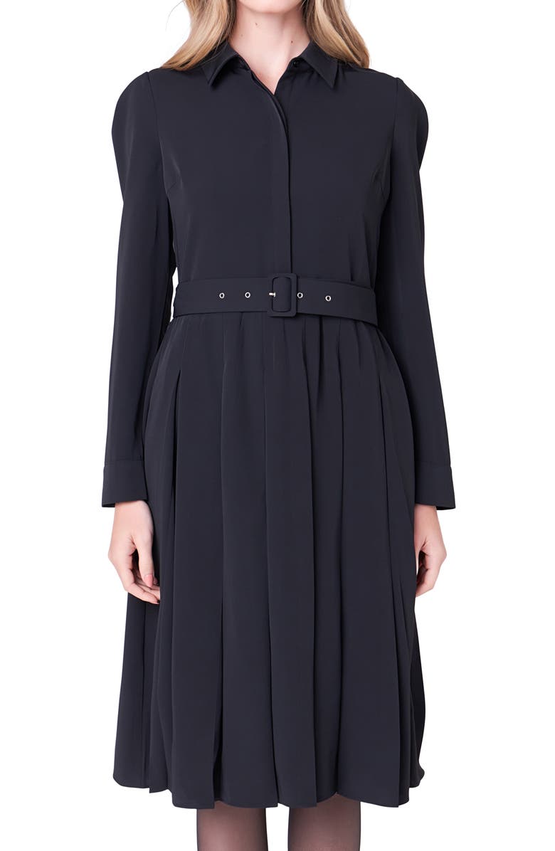 English Factory Pleated Long Sleeve Shirtdress, Alternate, color,