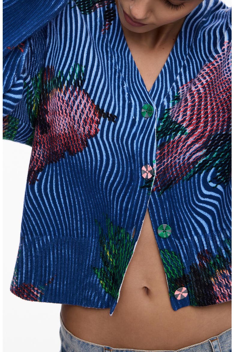 Floral V-Neck Cardigan, Alternate, color, BLUE