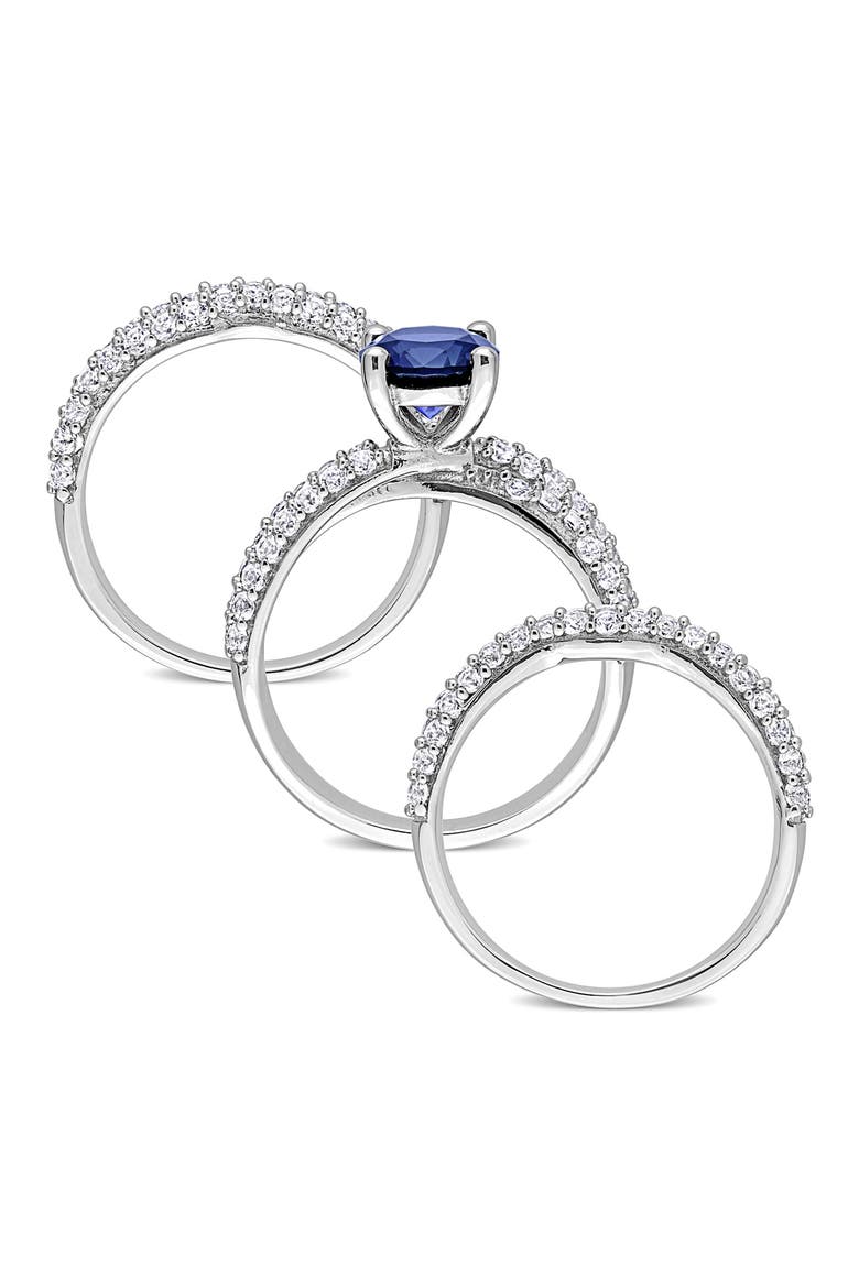 Set of 3 Sterling Silver Lab Grown Blue Sapphire & White Sapphire Stackable Rings, Alternate, color, BLUE