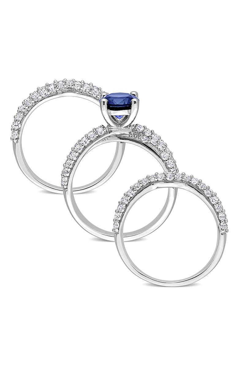 DELMAR Set of 3 Sterling Silver Lab Grown Blue Sapphire & White Sapphire Stackable Rings, Alternate, color, Blue