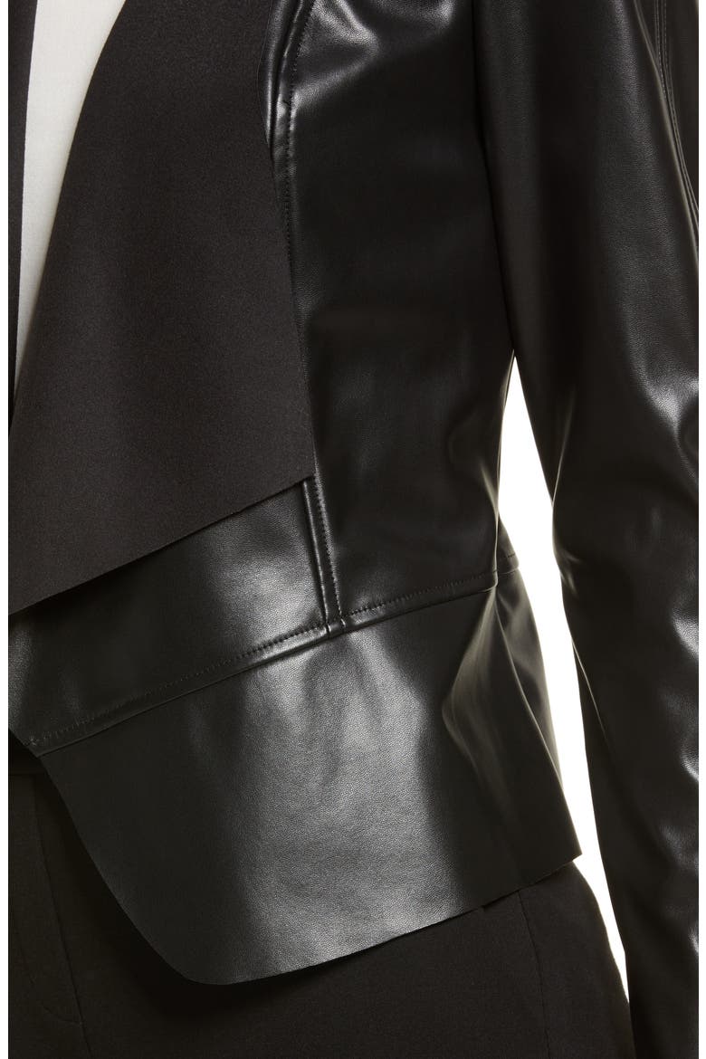 Faux Leather Drape Front Jacket, Alternate, color, ANNE BLACK