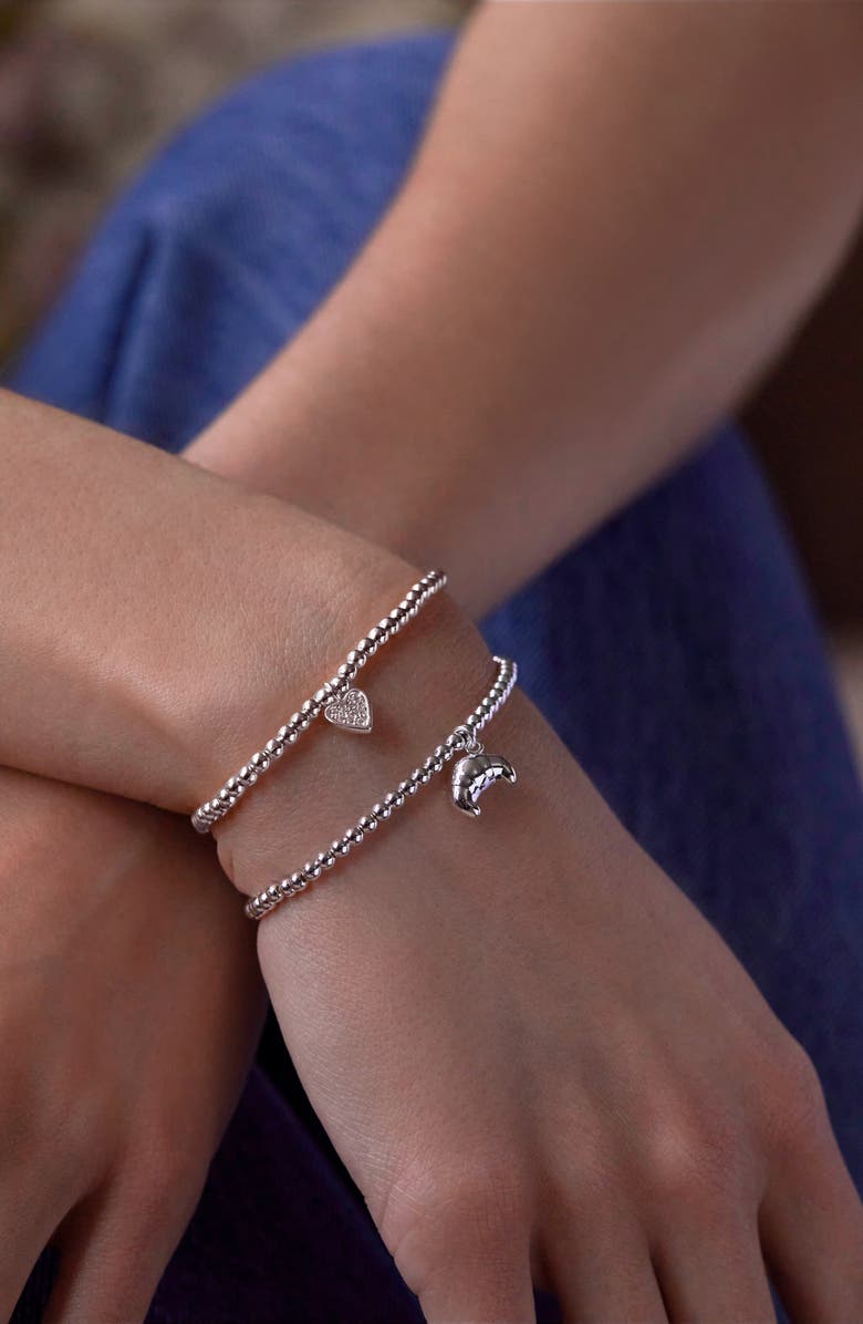 Estella Bartlett Sienna Pavé Crystal Heart Beaded Stretch Bracelet, Alternate, color, Silver