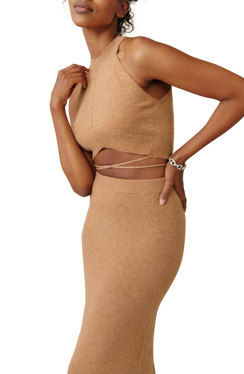 Reformation Renato Two-Piece Cashmere Top & Midi Skirt Set, Alternate, color, 