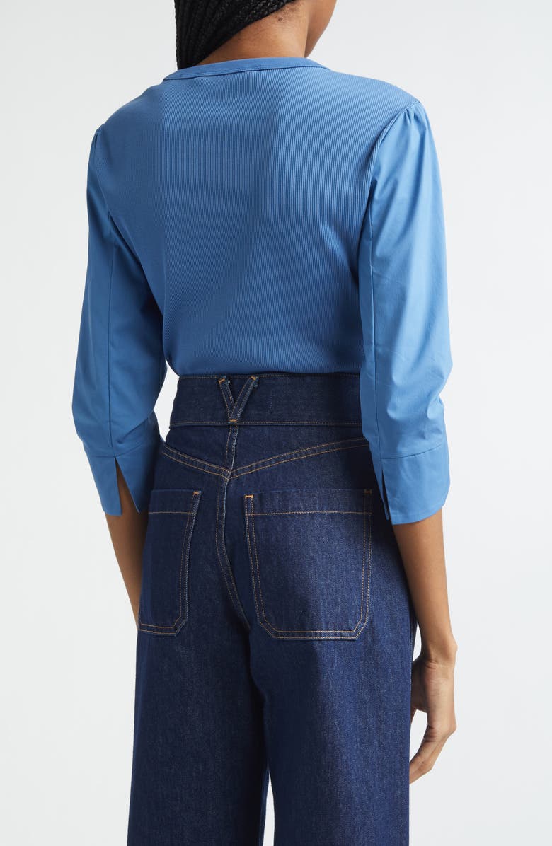 Veronica Beard Junia Mixed Media Top, Alternate, color, Blue Coast