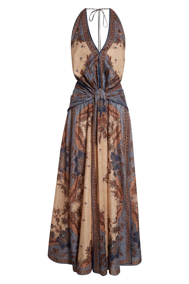 ascension paisley floral halter neck maxi dress Zimmermann Ascension Paisley Floral Halter Neck Maxi Dress In Blue/ Cream Indienne Floral - 60% Off