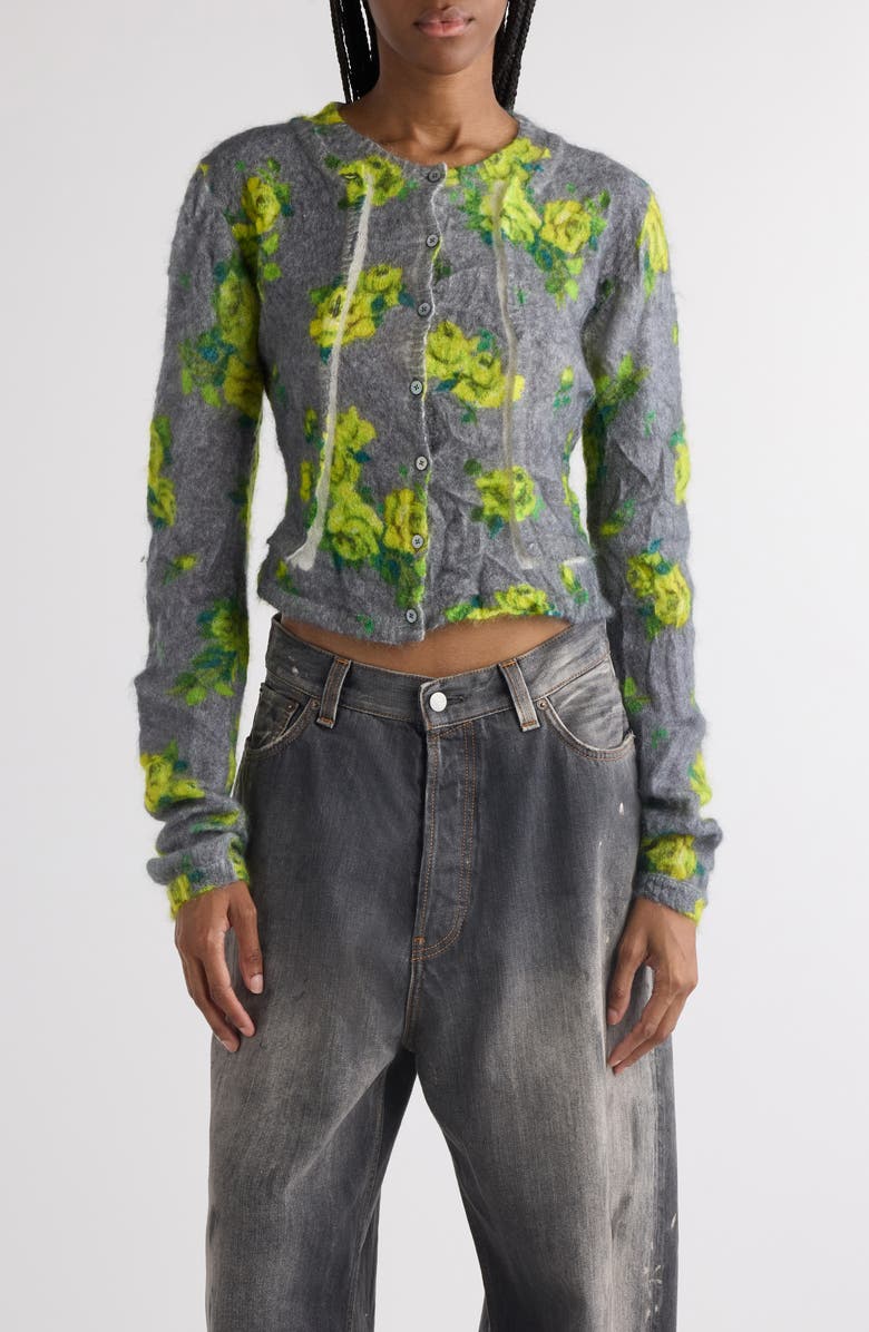 Acne Studios Kahoo Print Overwashed Mohair Blend Cardigan, Main, color, Grey/ Multi