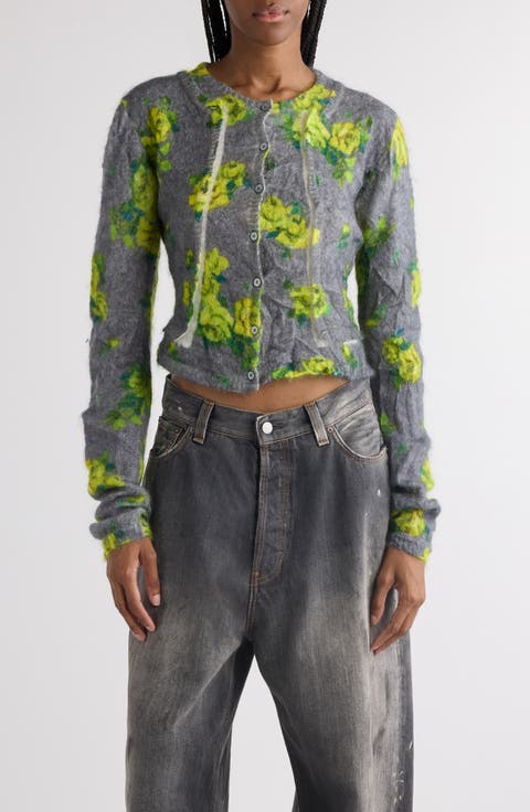 Kahoo Print Overwashed Mohair Blend Cardigan