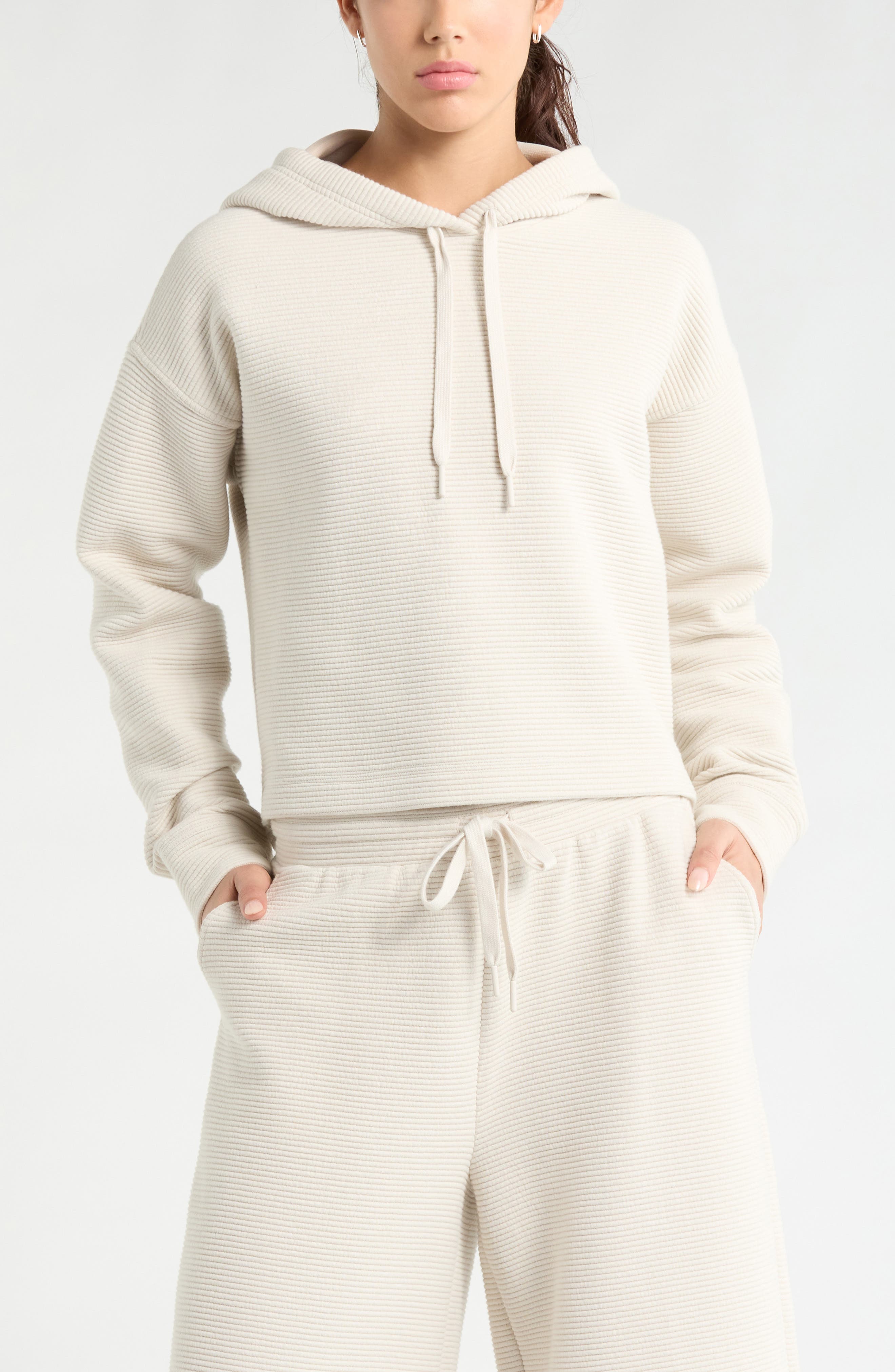 Zella Ottoman Cotton Blend Ribbed Hoodie