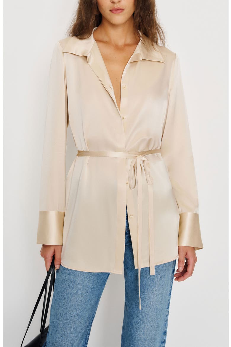 Camilla Tie Waist Silk Shirt, Alternate, color, ALMOND