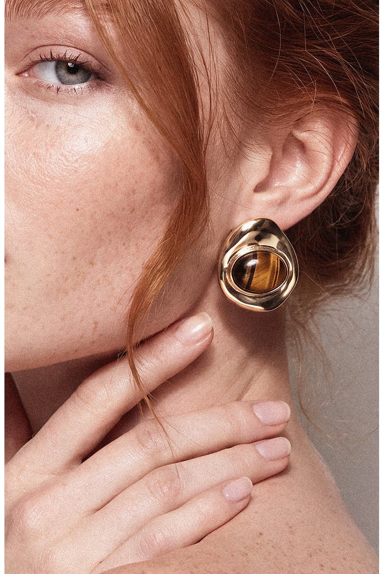Tiger's Eye Stone Stud Earrings, Alternate, color, TIGERS EYE