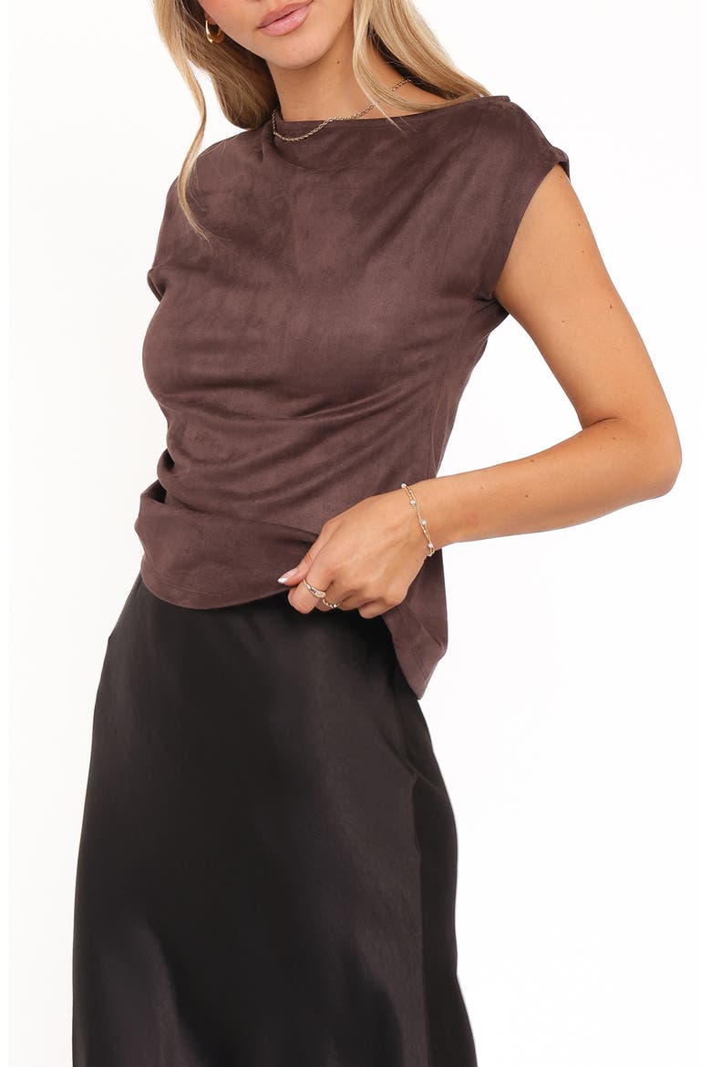 Vaila Faux Suede One-Shoulder Top, Alternate, color, CHOCOLATE