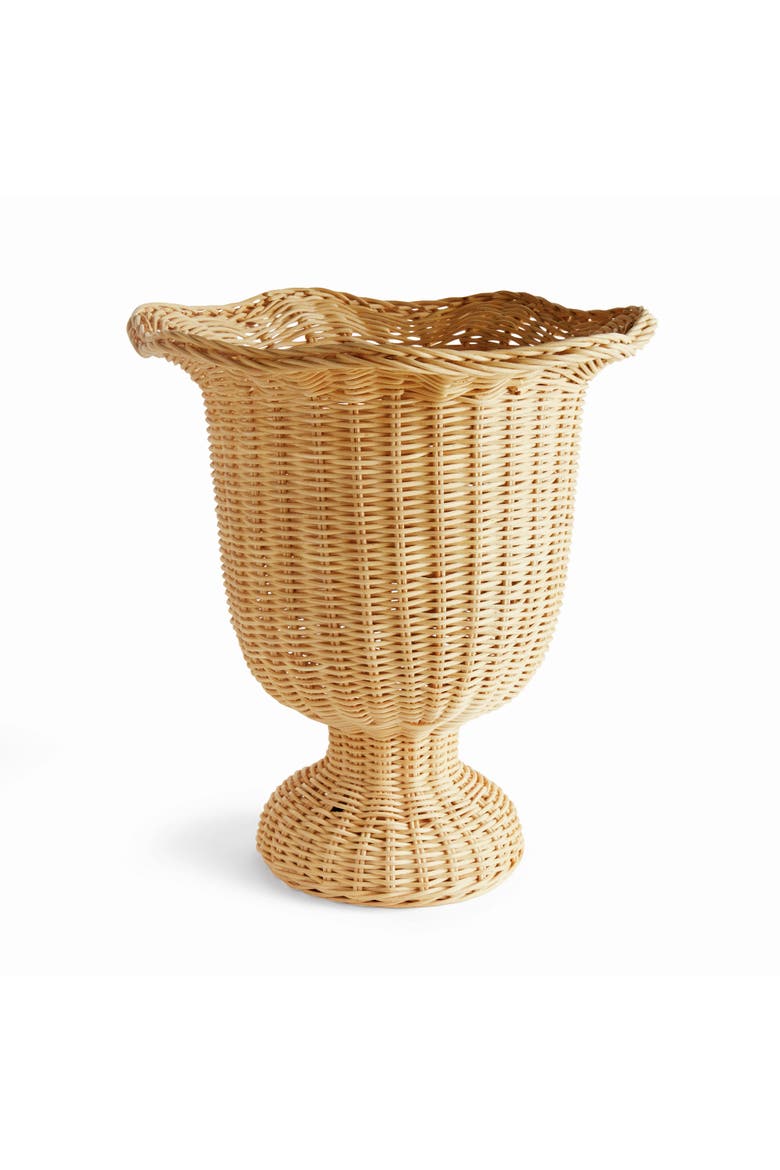 Myra Rattan Scalloped Edge Footed Urn - Natural Rattan Decor, Main, color, Brown
