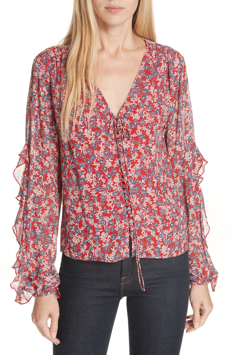 NICHOLAS Red Blossom Silk Blouse, Main, color,