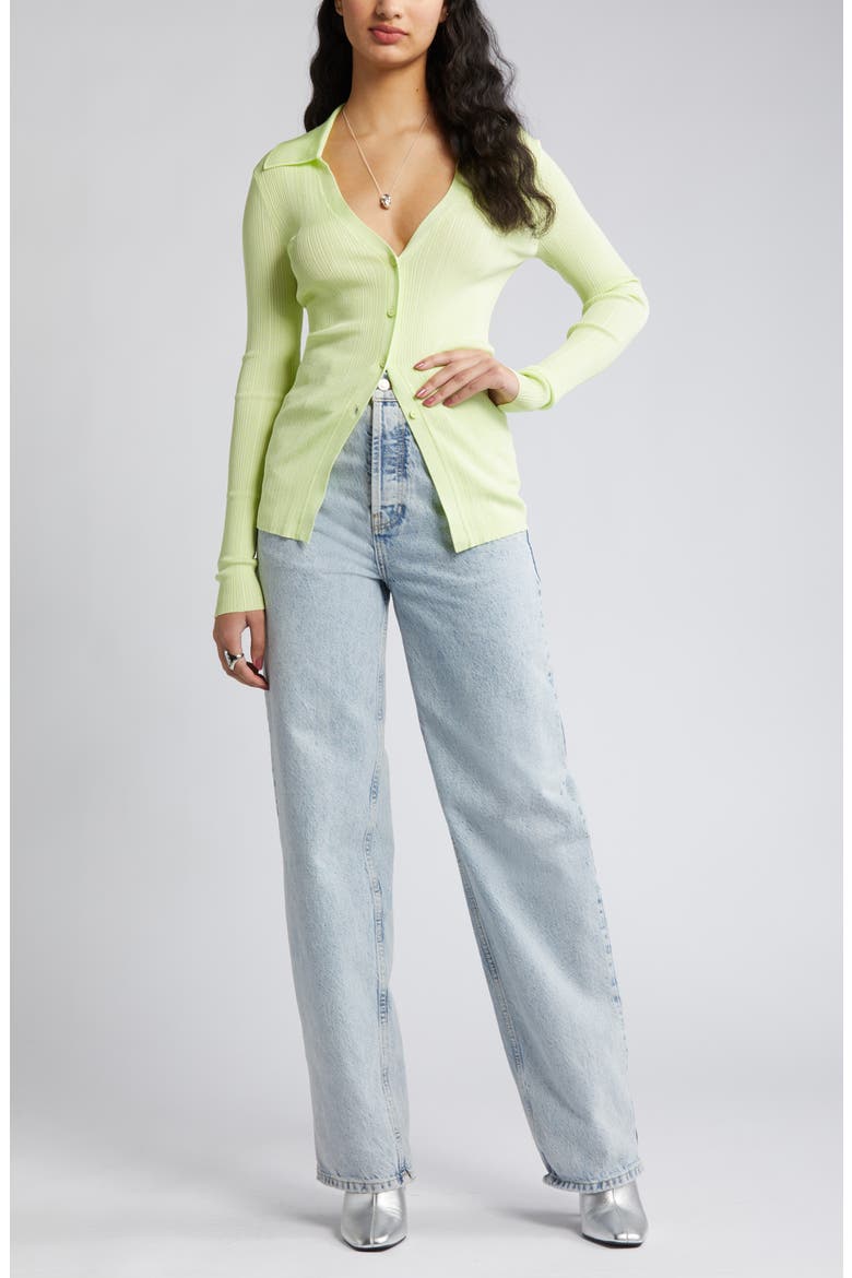 Collar Rib Cardigan, Alternate, color, GREEN CALM