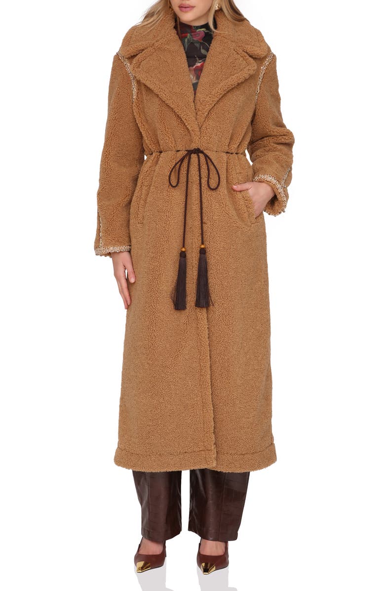 Avec Les Filles Faux Shearling Long Coat, Alternate, color, Camel