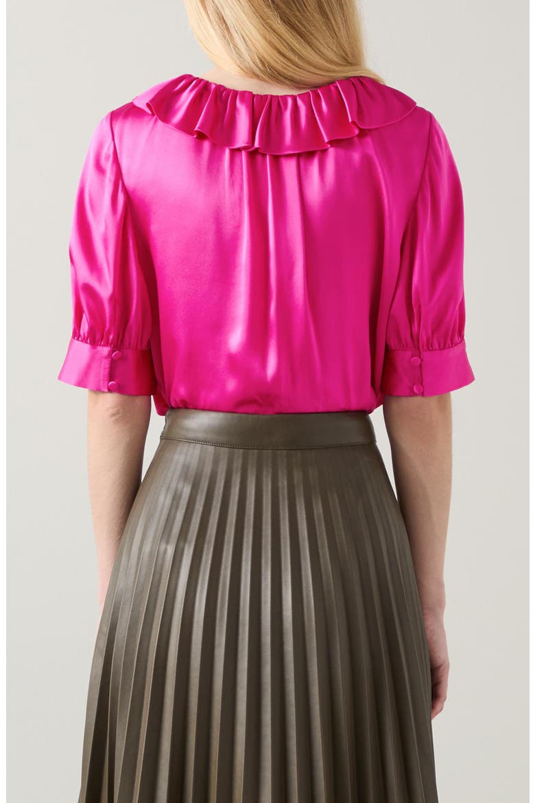 Coco Ruffle Neck Silk Top, Alternate, color, MAGENTA