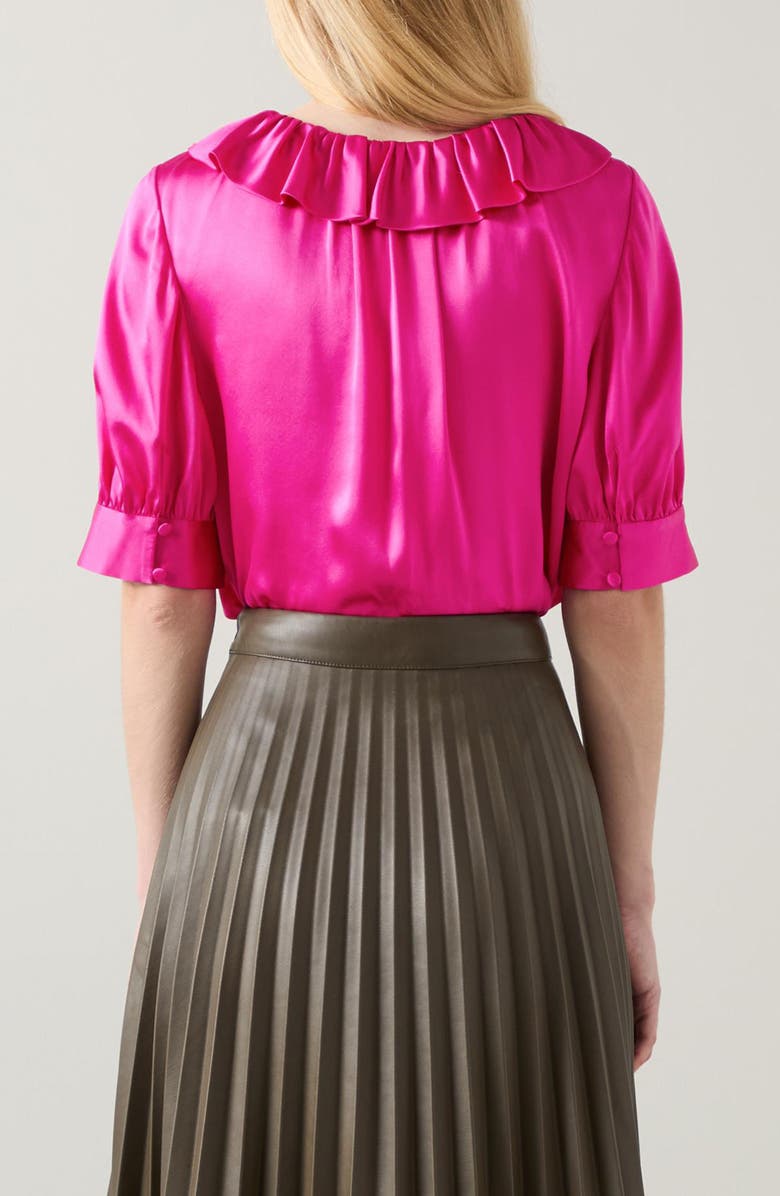 LK Bennett Coco Ruffle Neck Silk Top, Alternate, color, Magenta