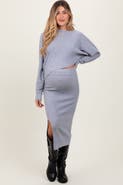PinkBlush Ribbed Knit Asymmetric Top Midi Skirt Set