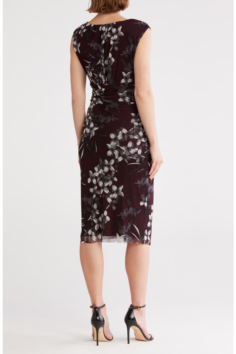 Faux Wrap Mesh Midi Dress, Alternate, color, BORDEAUX