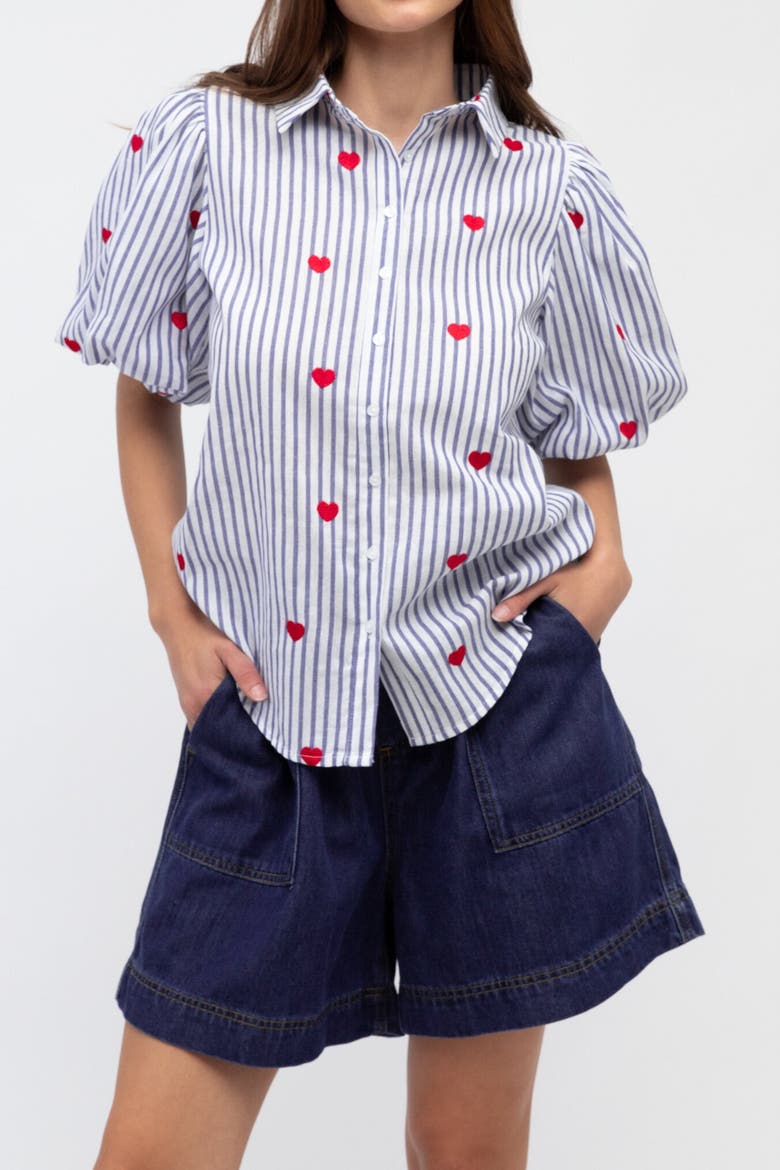 Short Sleeve Heart Embroidered Shirt, Main, color, Blue