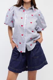 Label of Love Short Sleeve Heart Embroidered Shirt