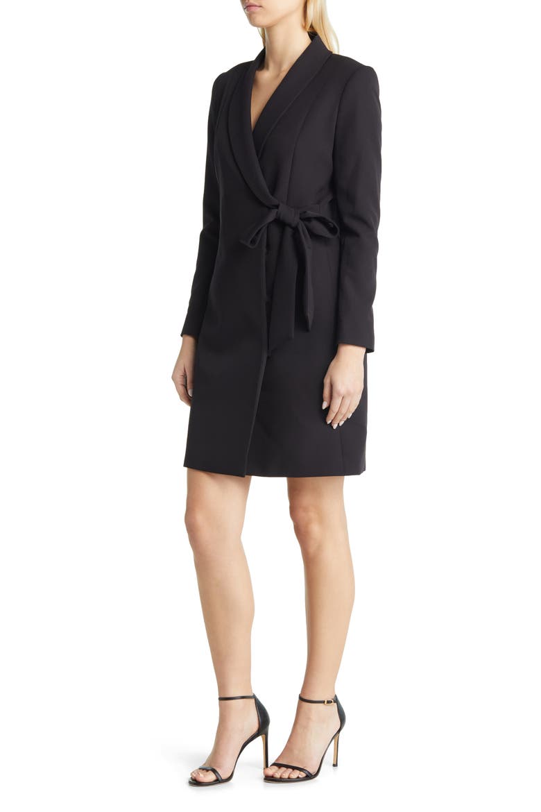 Long Sleeve Crepe Coatdress, Alternate, color, BLACK