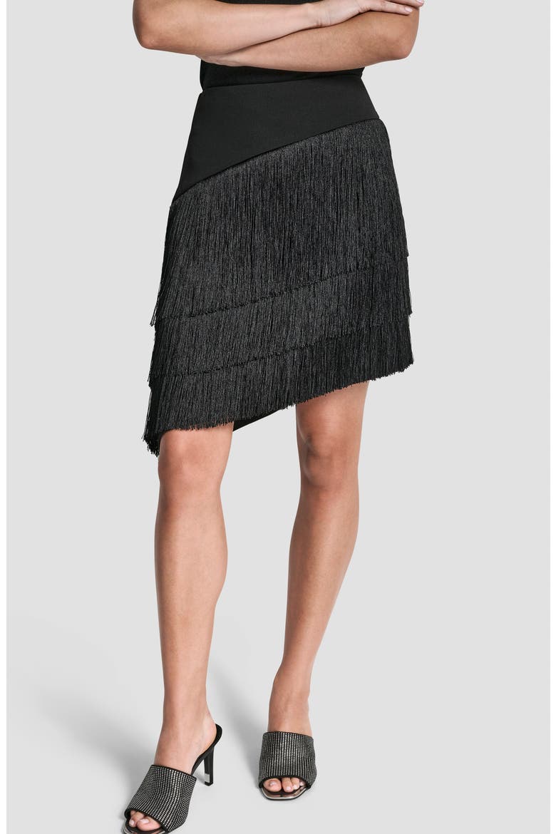 Tiered Fringe Skirt, Main, color, BLACK