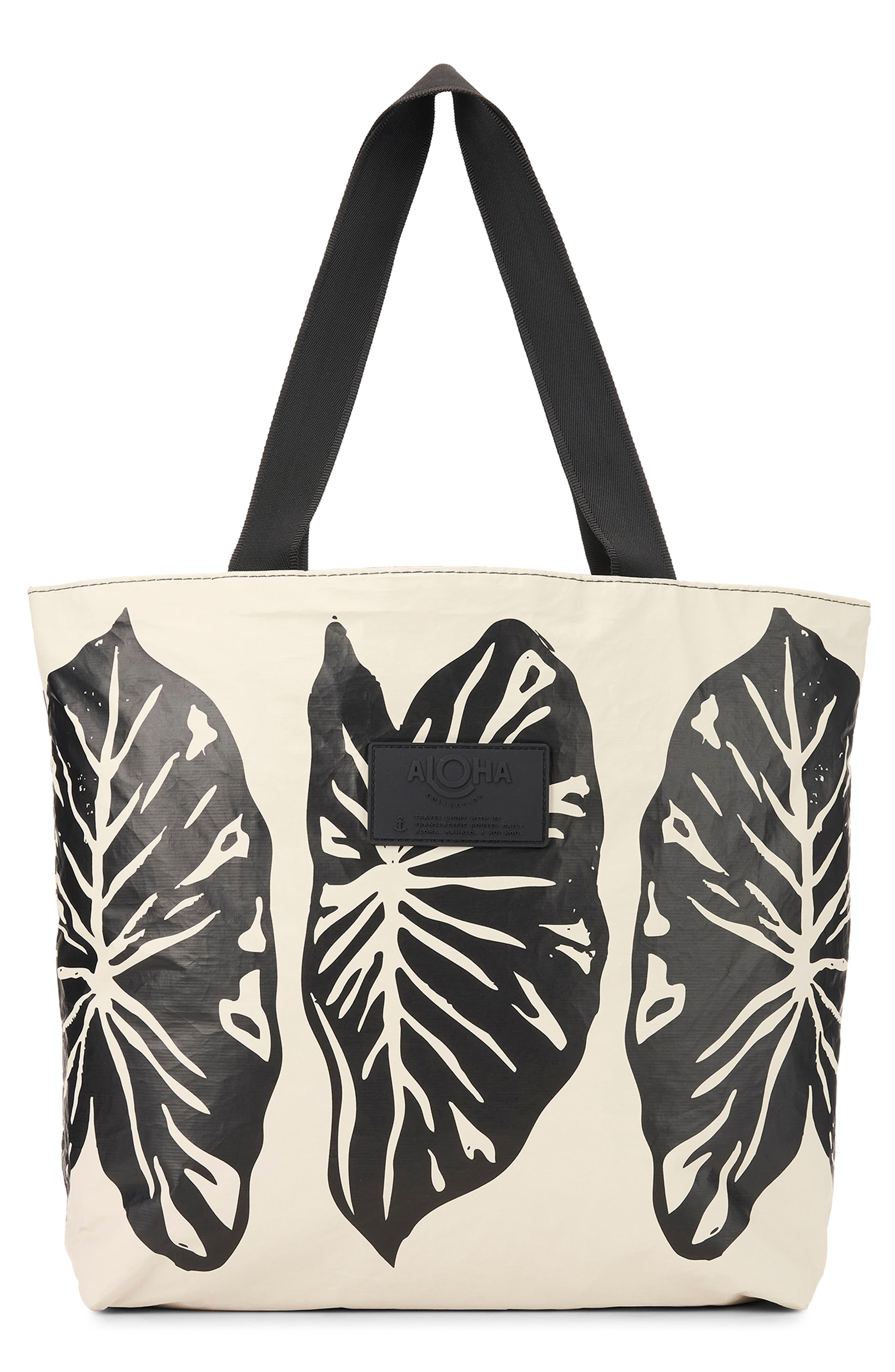 Aloha Collection Day Tripper Kalo Water Resistant Tote, Main, color, Black/ Sandstone