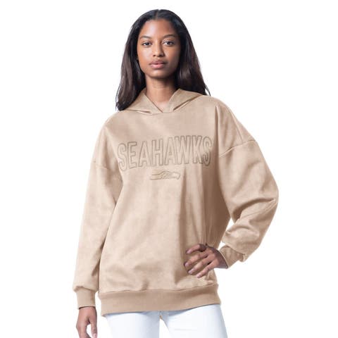 Women's G-III 4Her by Carl Banks  Cream Seattle Seahawks Best Hitter Oversized Tunic Pullover Hoodie