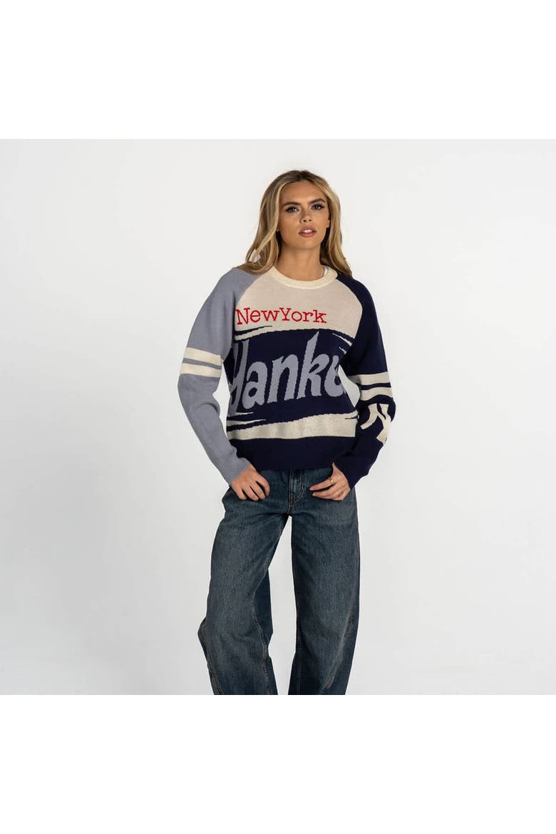 Women's The Wild Collective  Navy/Cream New York Yankees Boxy Jacquard Sweater, Main, color, Navy