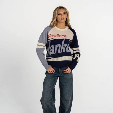 Women's The Wild Collective  Navy/Cream New York Yankees Boxy Jacquard Sweater
