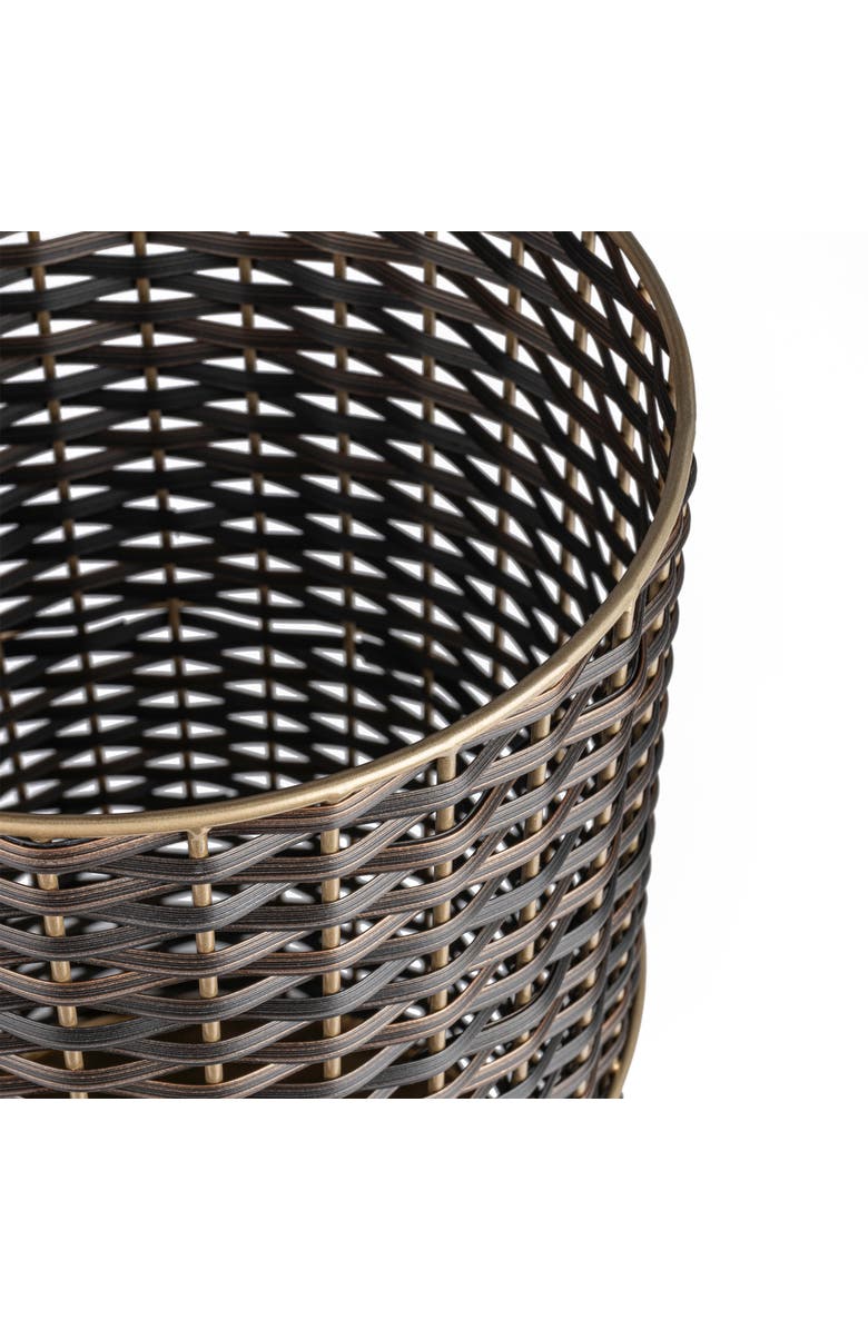 HAPPIMESS Cecil Modern Natural Wicker Cylinder Waste Basket, Alternate, color, Dark Bronze/Gold