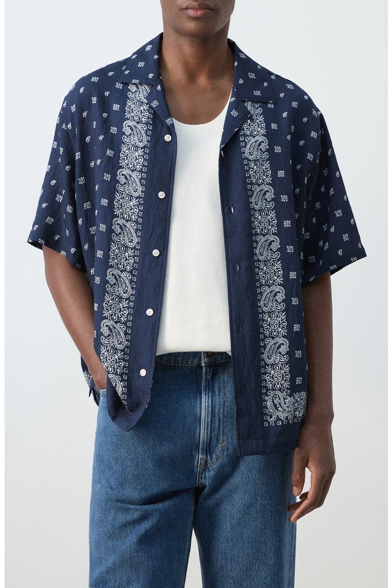 Paisley Bandana Print Camp Shirt, Main, color, NAVY