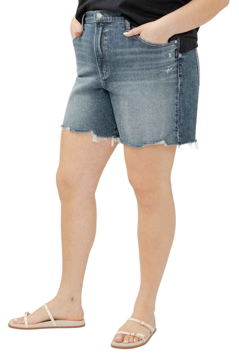 Highly Desirable High Waist Raw Hem Denim Shorts, Alternate, color, INDIGO